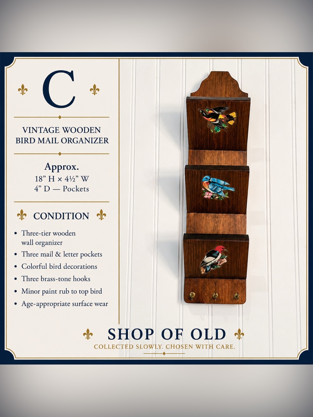 Vintage Wooden Bird Mail Organizer